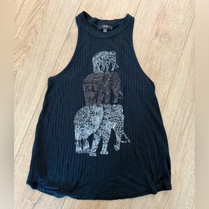 ISSI Racerback Turtleneck Tank in Black with Elephants‎ size S